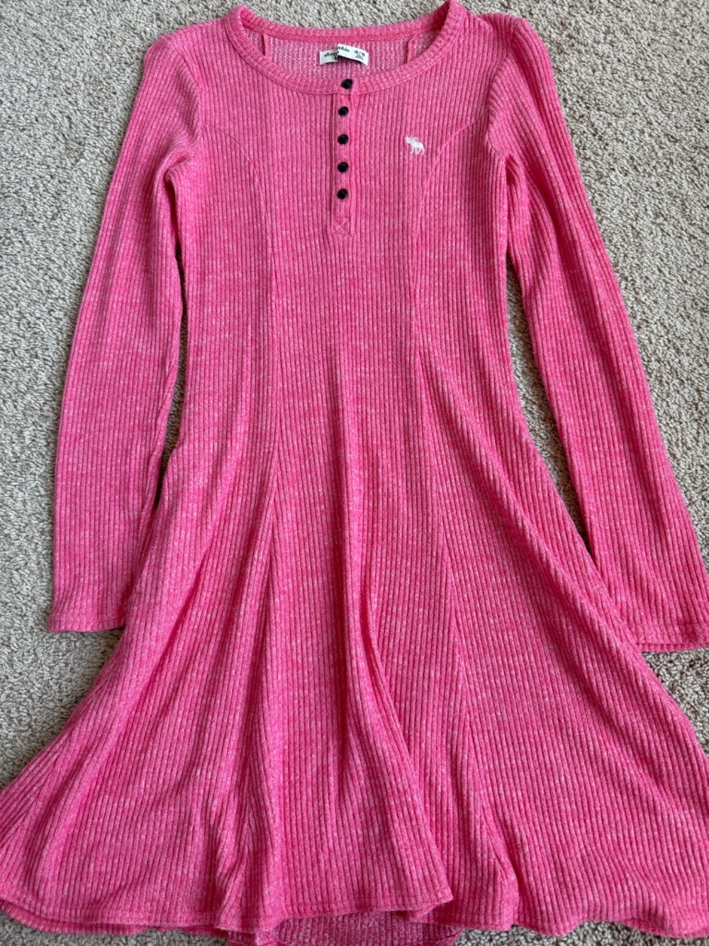 abercrombie Girls’ Pink Ribbed Long Sleeve Skater Dress | Size 15/16Y